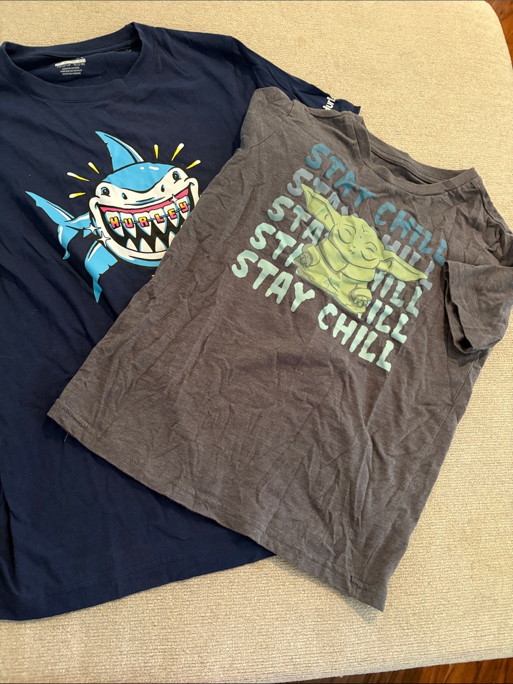 Mix It Kids Graphic Tee - Navy & Gray with Shark and Yoda Motifs